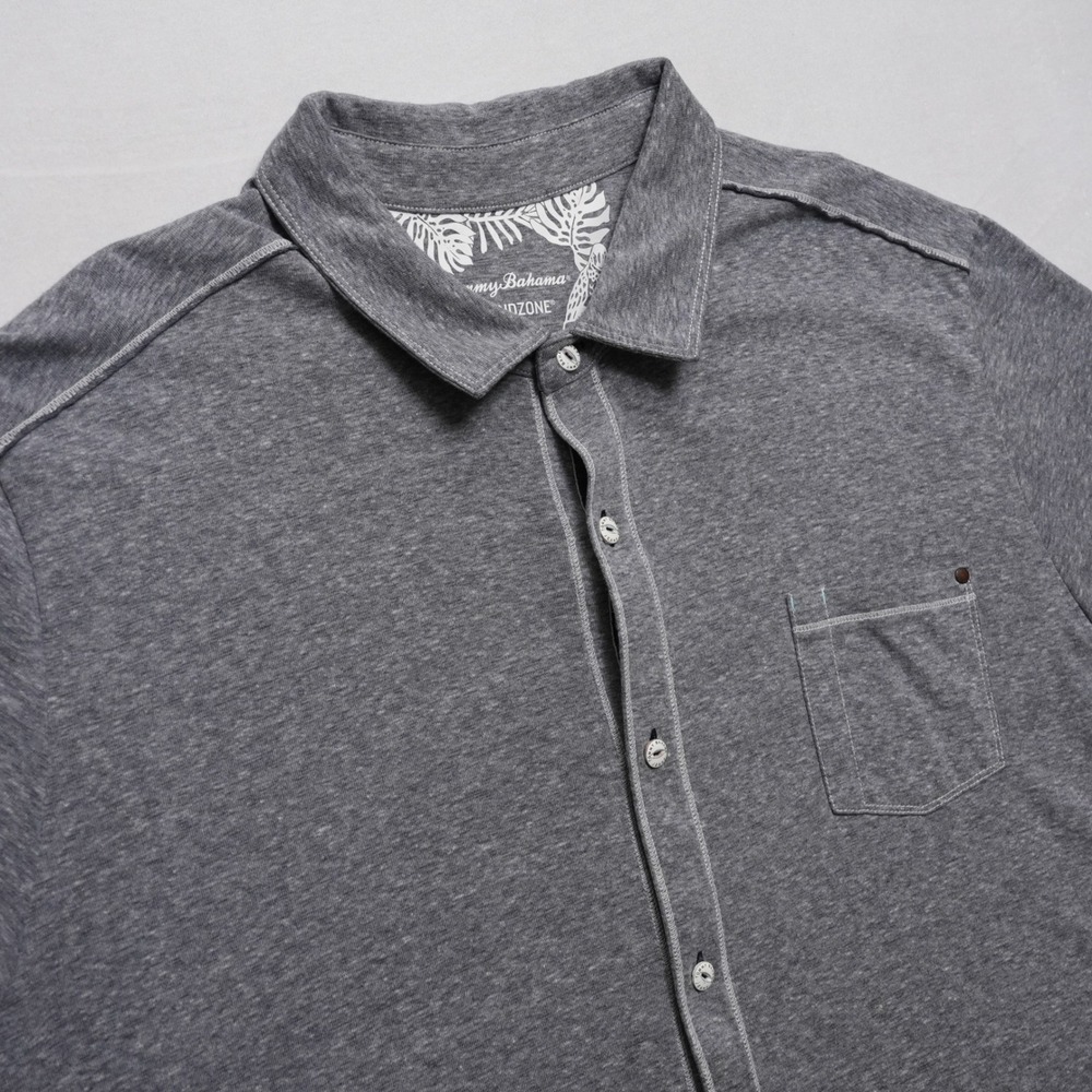 Tommy Bahama Button Up Shirt Mens XXL Gray IslandZone Short Sleeve Marl Pocket - Picture 10 of 16